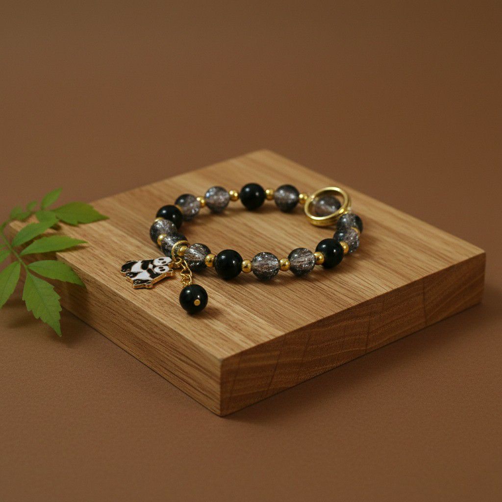 Gold Plated Black Crystal Beads Bracelet for Women | Adjustable Slip-On Bracelet | Fashion Jewellery | B-24