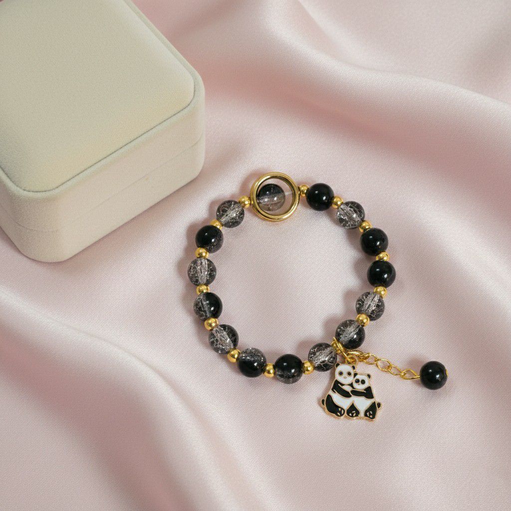 Gold Plated Black Crystal Beads Bracelet for Women | Adjustable Slip-On Bracelet | Fashion Jewellery | B-24