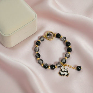 Gold Plated Black Crystal Beads Bracelet for Women | Adjustable Slip-On Bracelet | Fashion Jewellery | B-24