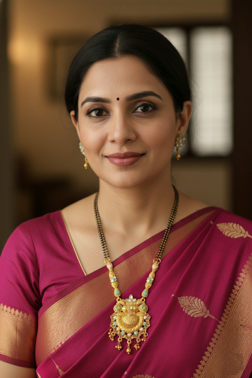 Gold Plated American Diamond Long Mangalsutra Set for Women | Black Bead Mangalsutra with Matching Earrings | Brass Jewellery | M-30