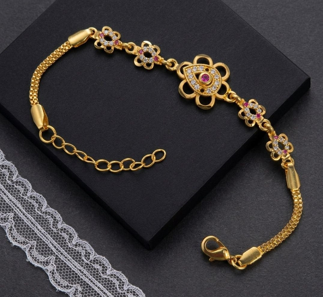 Gold Plated CZ Diamond Chain Bracelet for Women | Adjustable Brass Fancy Bracelet | Elegant Party Wear Jewellery | B-62