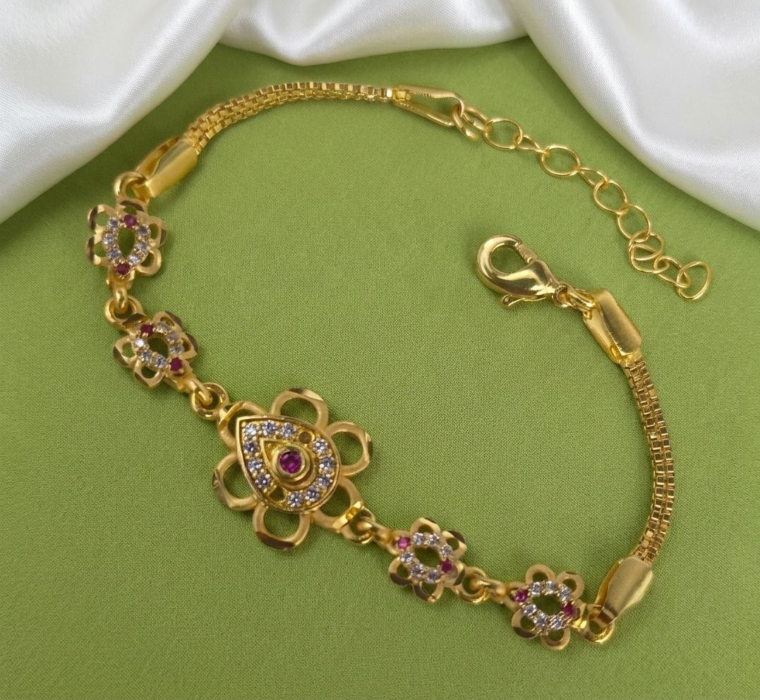 Gold Plated CZ Diamond Chain Bracelet for Women | Adjustable Brass Fancy Bracelet | Elegant Party Wear Jewellery | B-62