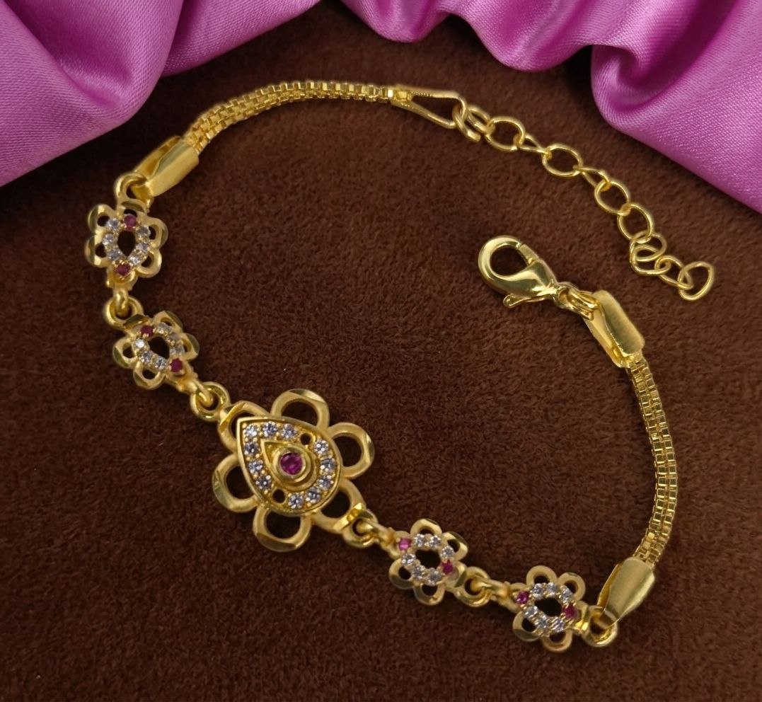 Gold Plated CZ Diamond Chain Bracelet for Women | Adjustable Brass Fancy Bracelet | Elegant Party Wear Jewellery | B-62