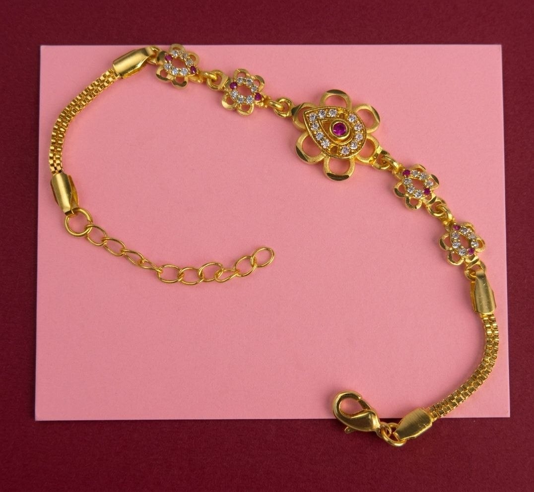 Gold Plated CZ Diamond Chain Bracelet for Women | Adjustable Brass Fancy Bracelet | Elegant Party Wear Jewellery | B-62