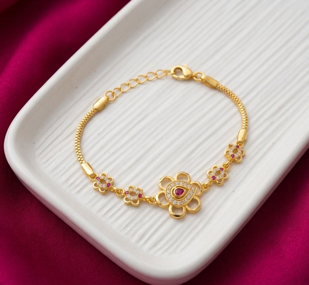 Gold Plated CZ Diamond Chain Bracelet for Women | Adjustable Brass Fancy Bracelet | Elegant Party Wear Jewellery | B-62