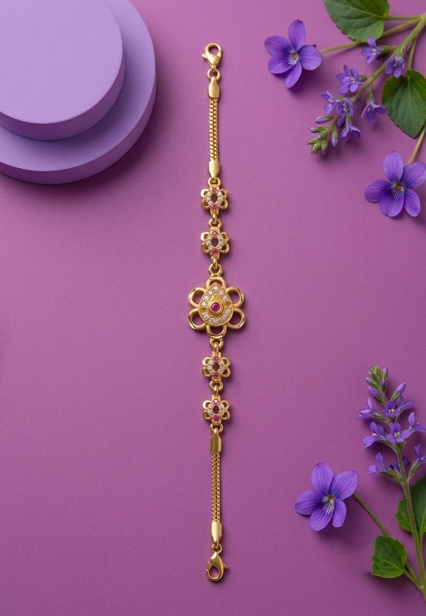Gold Plated CZ Diamond Chain Bracelet for Women | Adjustable Brass Fancy Bracelet | Elegant Party Wear Jewellery | B-62