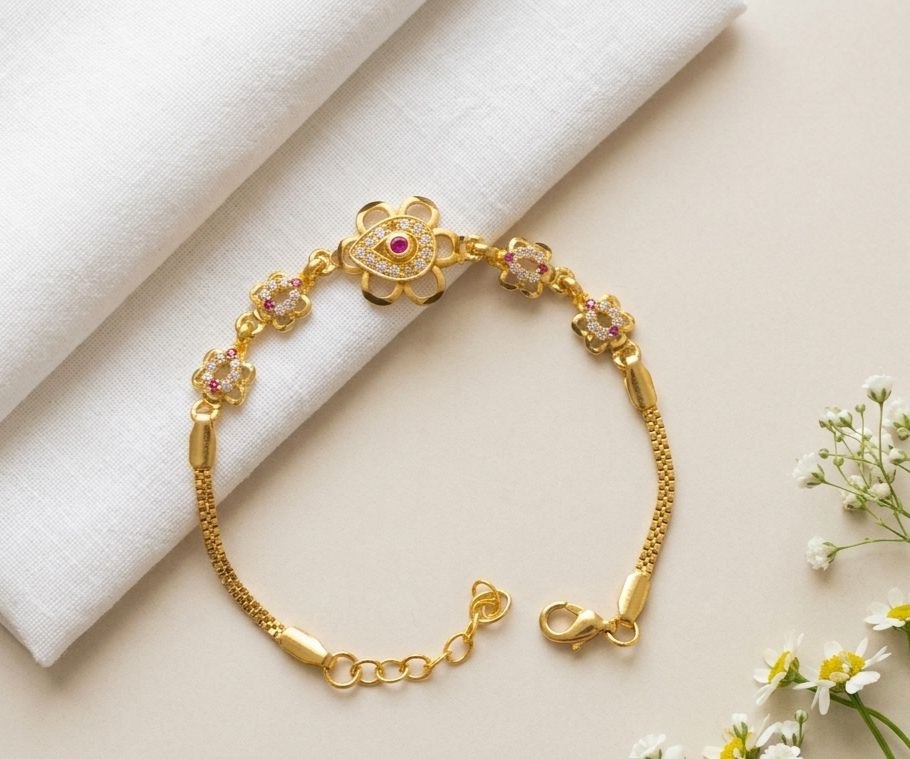 Gold Plated CZ Diamond Chain Bracelet for Women | Adjustable Brass Fancy Bracelet | Elegant Party Wear Jewellery | B-62