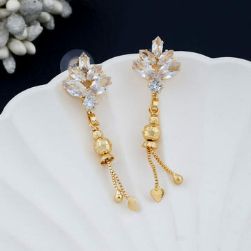 Gold Plated American Diamond Suidhaga Long Earrings for Women | Threader Latkan Earrings | Brass Jewellery | EA-9