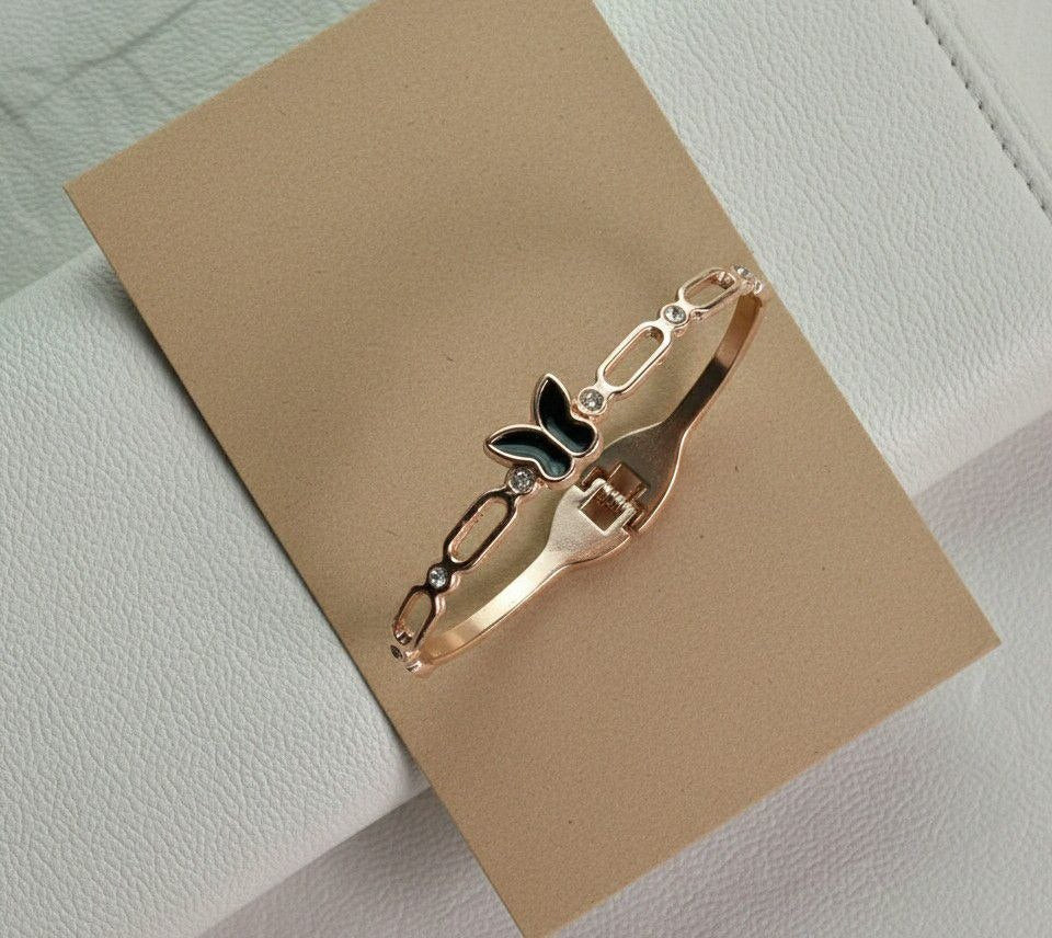 Gold Plated American Diamond Heart Kada Bracelet for Women | Brass Designer Bracelet | Ethnic & Western Wear | B-41