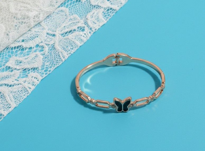 Gold Plated American Diamond Heart Kada Bracelet for Women | Brass Designer Bracelet | Ethnic & Western Wear | B-41