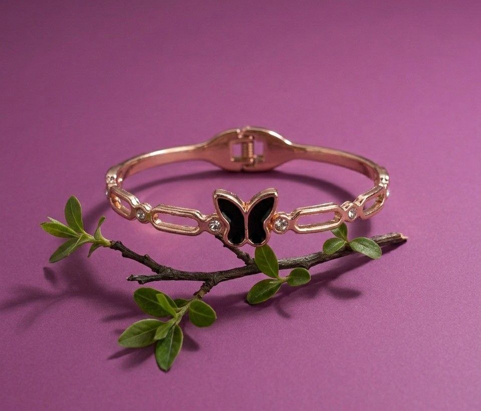 Gold Plated American Diamond Heart Kada Bracelet for Women | Brass Designer Bracelet | Ethnic & Western Wear | B-41