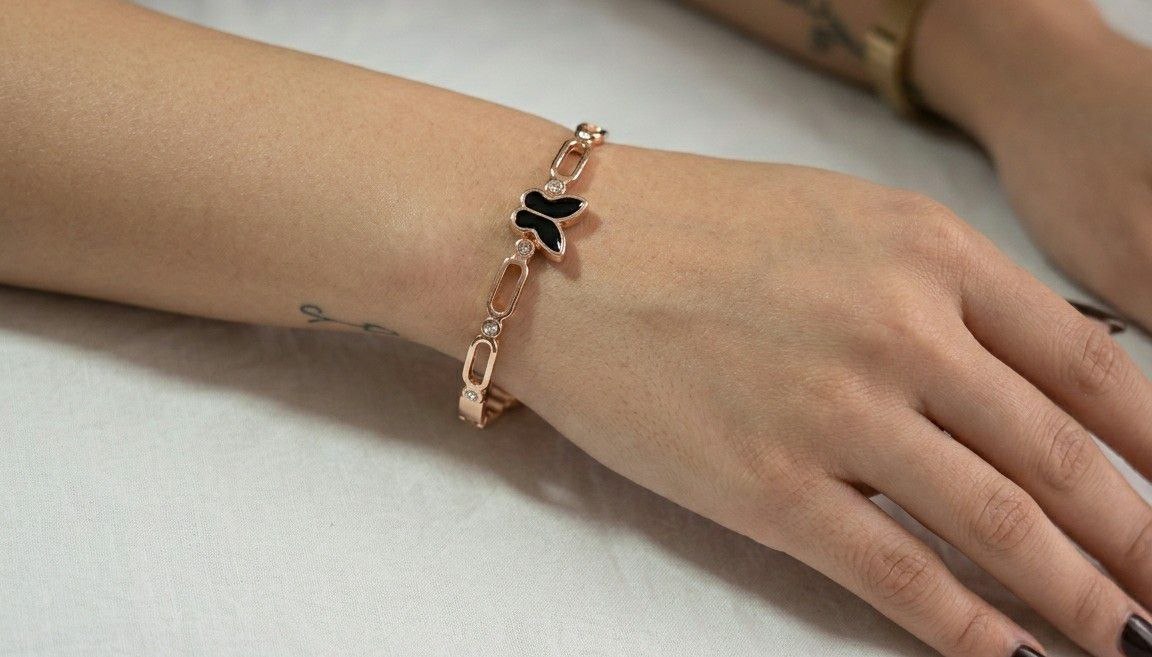Gold Plated American Diamond Heart Kada Bracelet for Women | Brass Designer Bracelet | Ethnic & Western Wear | B-41