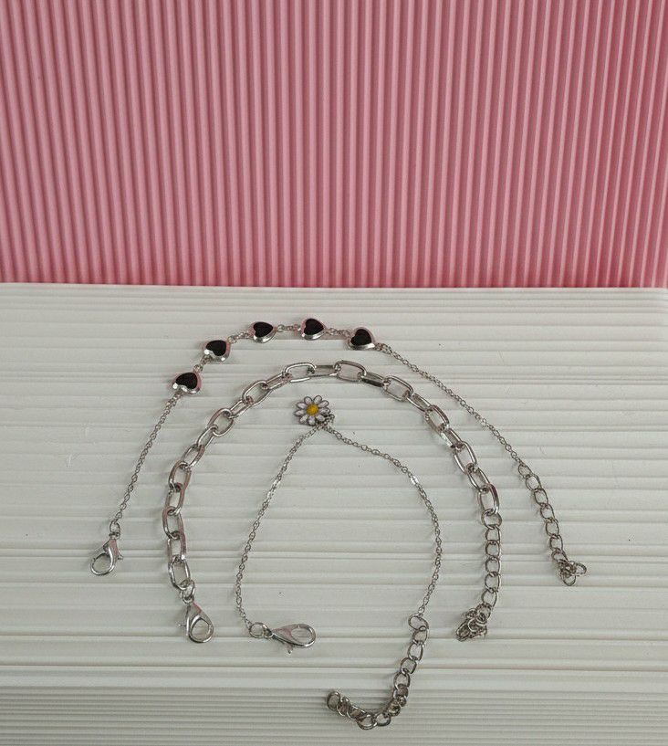 Silver Plated Heart Bracelet Combo for Women | Adjustable Crystal Chain Bracelets Set of 3 | Brass & Steel Jewellery | B-30