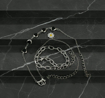Silver Plated Heart Bracelet Combo for Women | Adjustable Crystal Chain Bracelets Set of 3 | Brass & Steel Jewellery | B-30