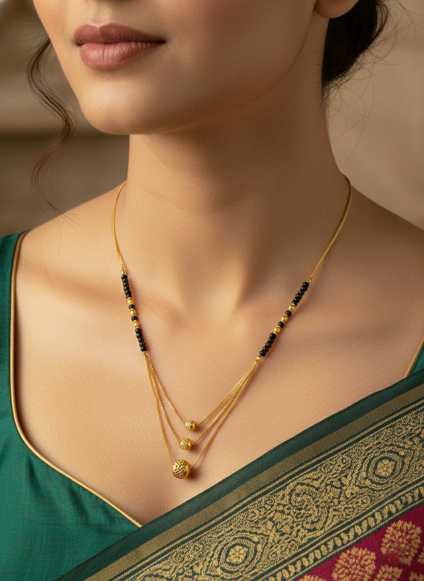 Gold Plated Long Single Strand Mangalsutra for Women | Fancy Ball Chain Dokiya Mangalsutra | Traditional Daily Wear Jewellery | M-39