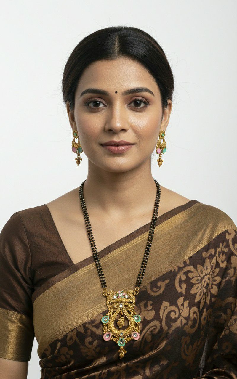 Gold Plated American Diamond Long Mangalsutra Set for Women | Mangalsutra with Matching Earrings | Brass Jewellery | M-33