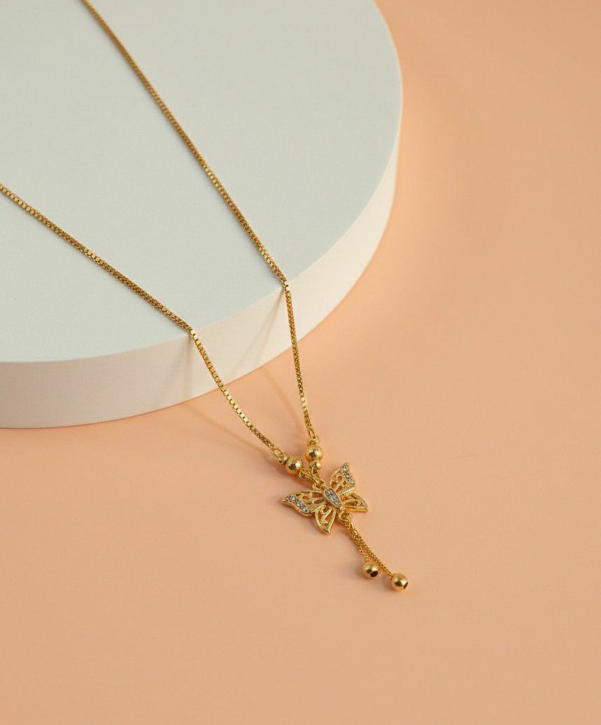 Gold Plated American Diamond Butterfly Pendant with Chain for Women | Elegant Short Necklace | Fashion Jewellery | CP-50