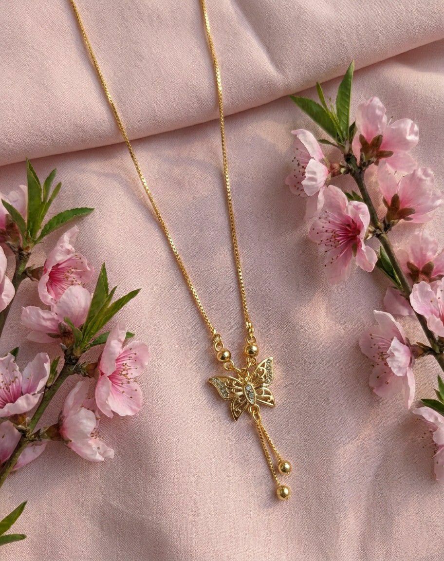 Gold Plated American Diamond Butterfly Pendant with Chain for Women | Elegant Short Necklace | Fashion Jewellery | CP-50