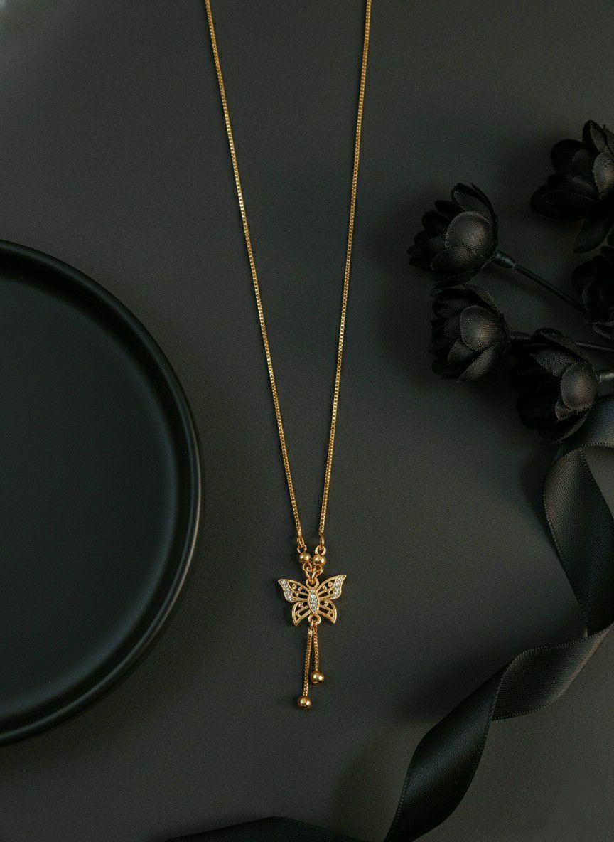 Gold Plated American Diamond Butterfly Pendant with Chain for Women | Elegant Short Necklace | Fashion Jewellery | CP-50
