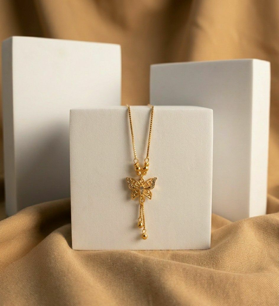 Gold Plated American Diamond Butterfly Pendant with Chain for Women | Elegant Short Necklace | Fashion Jewellery | CP-50