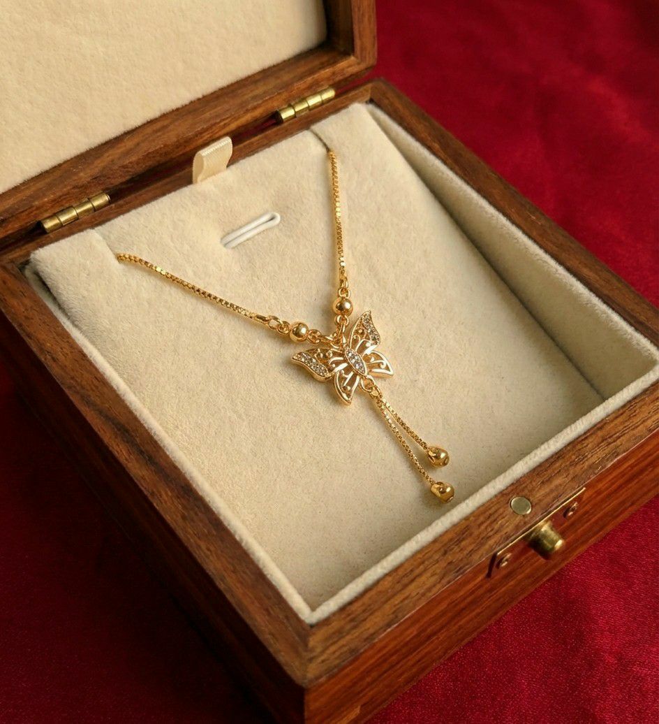 Gold Plated American Diamond Butterfly Pendant with Chain for Women | Elegant Short Necklace | Fashion Jewellery | CP-50
