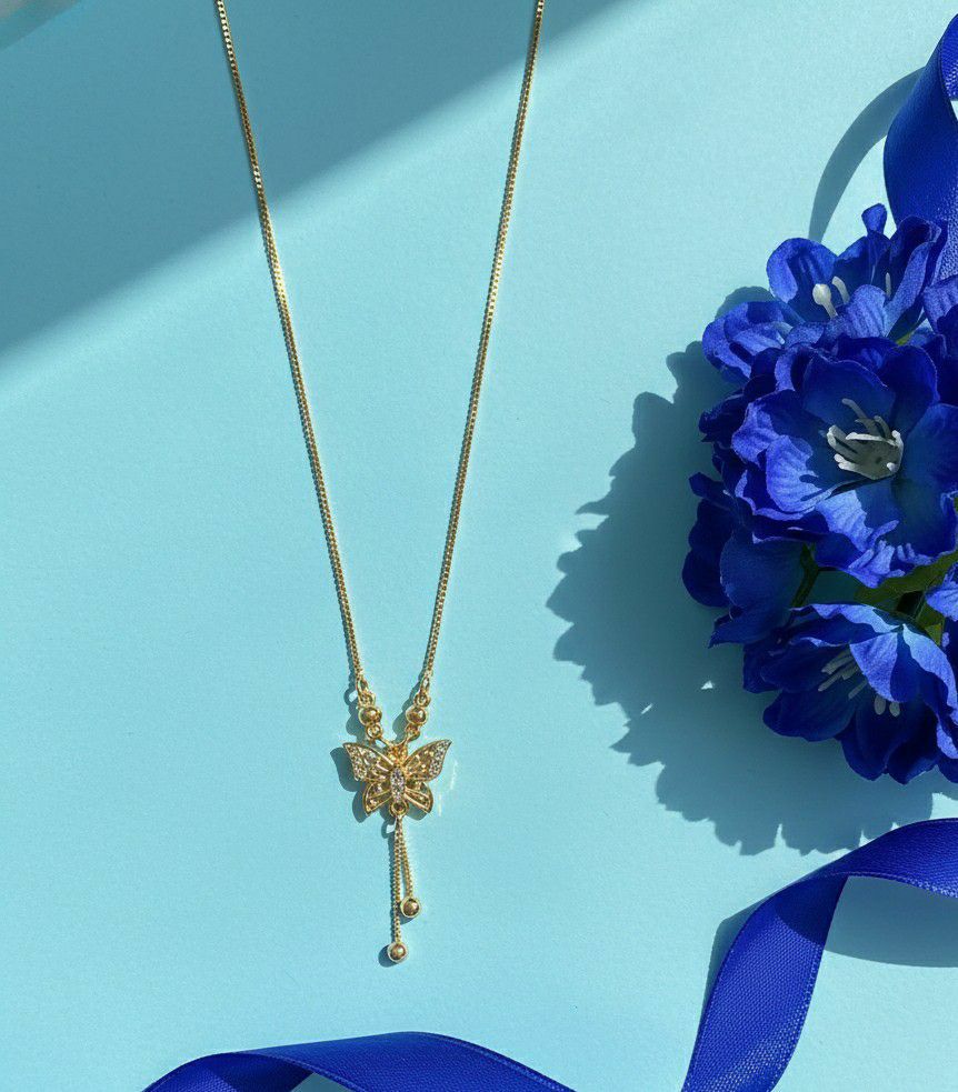 Gold Plated American Diamond Butterfly Pendant with Chain for Women | Elegant Short Necklace | Fashion Jewellery | CP-50
