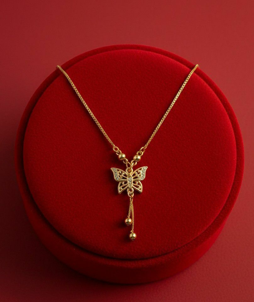 Gold Plated American Diamond Butterfly Pendant with Chain for Women | Elegant Short Necklace | Fashion Jewellery | CP-50