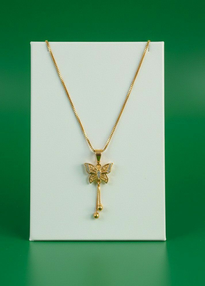 Gold Plated American Diamond Butterfly Pendant with Chain for Women | Elegant Short Necklace | Fashion Jewellery | CP-50