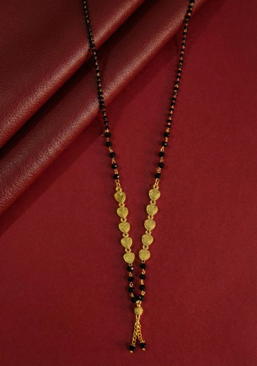 Traditional Gold Plated Tanmaniya Dokiya Mangalsutra for Women | Brass Single Strand Black Beads Mangalsutra | Daily Wear Necklace | M-36