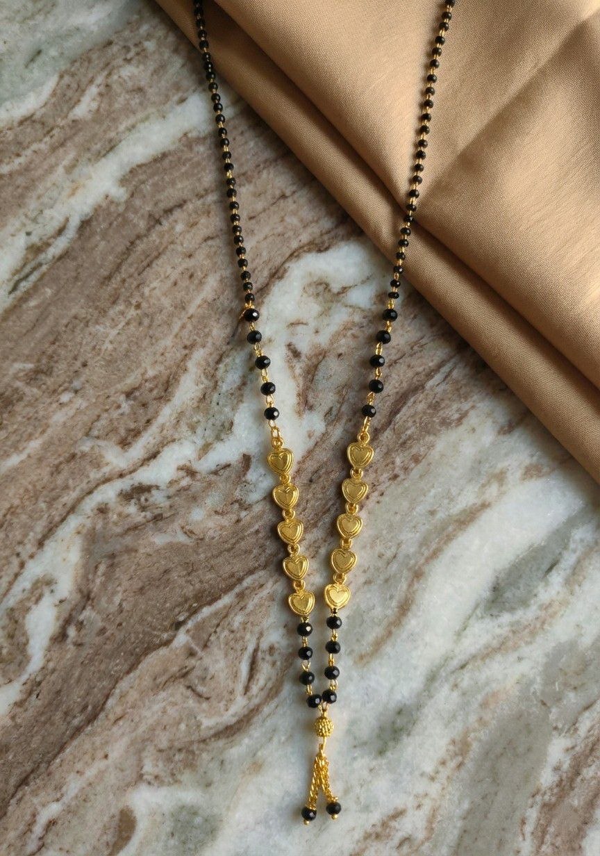 Traditional Gold Plated Tanmaniya Dokiya Mangalsutra for Women | Brass Single Strand Black Beads Mangalsutra | Daily Wear Necklace | M-36