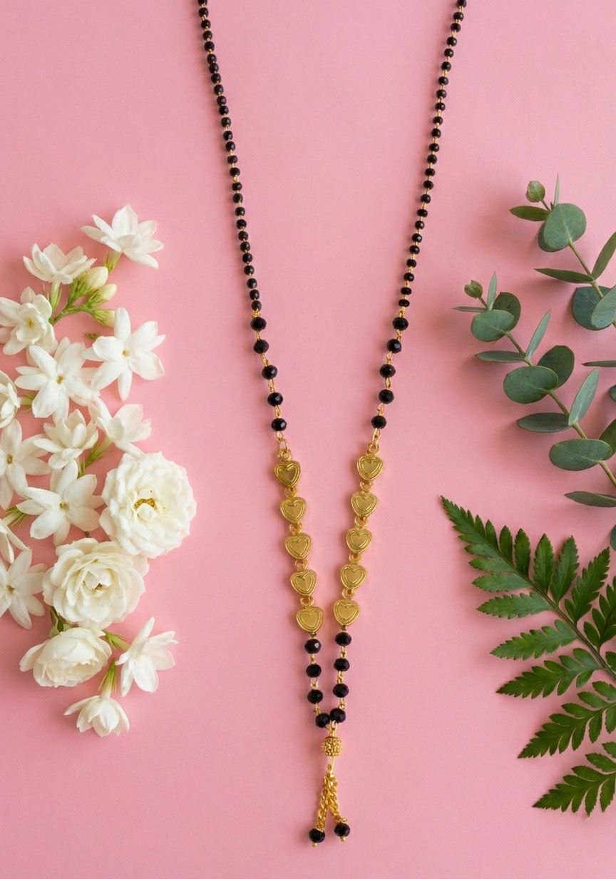 Traditional Gold Plated Tanmaniya Dokiya Mangalsutra for Women | Brass Single Strand Black Beads Mangalsutra | Daily Wear Necklace | M-36