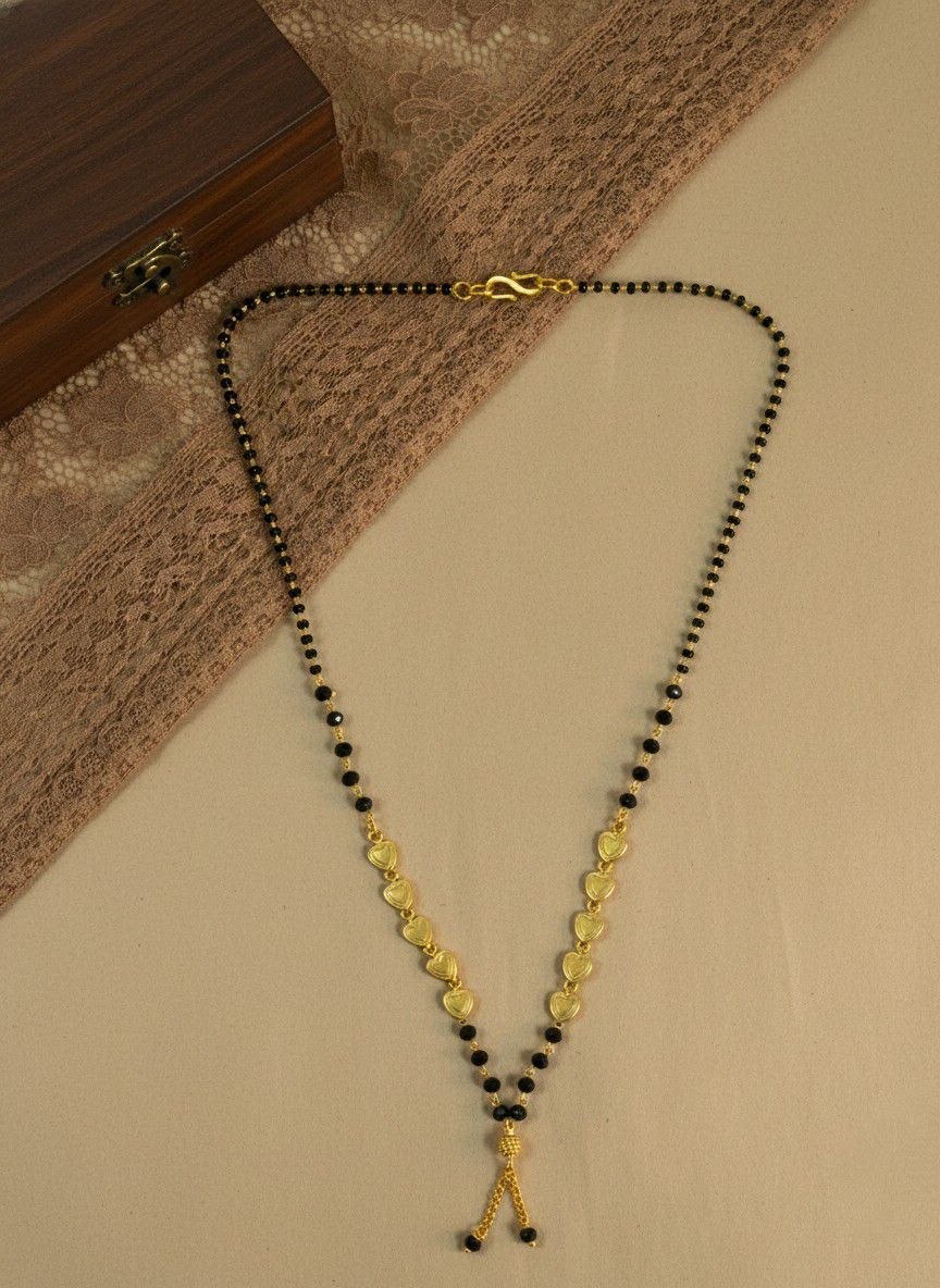 Traditional Gold Plated Tanmaniya Dokiya Mangalsutra for Women | Brass Single Strand Black Beads Mangalsutra | Daily Wear Necklace | M-36