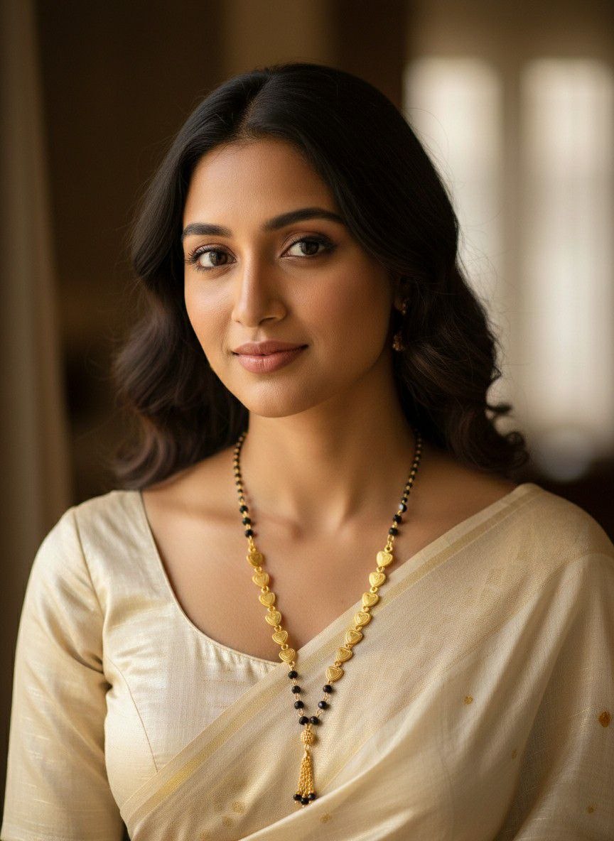 Traditional Gold Plated Tanmaniya Dokiya Mangalsutra for Women | Brass Single Strand Black Beads Mangalsutra | Daily Wear Necklace | M-36