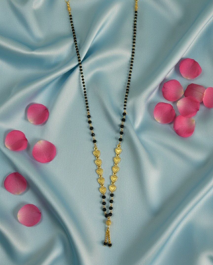 Traditional Gold Plated Tanmaniya Dokiya Mangalsutra for Women | Brass Single Strand Black Beads Mangalsutra | Daily Wear Necklace | M-36