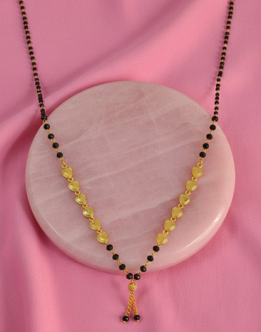 Traditional Gold Plated Tanmaniya Dokiya Mangalsutra for Women | Brass Single Strand Black Beads Mangalsutra | Daily Wear Necklace | M-36