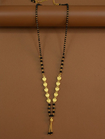 Traditional Gold Plated Tanmaniya Dokiya Mangalsutra for Women | Brass Single Strand Black Beads Mangalsutra | Daily Wear Necklace | M-36