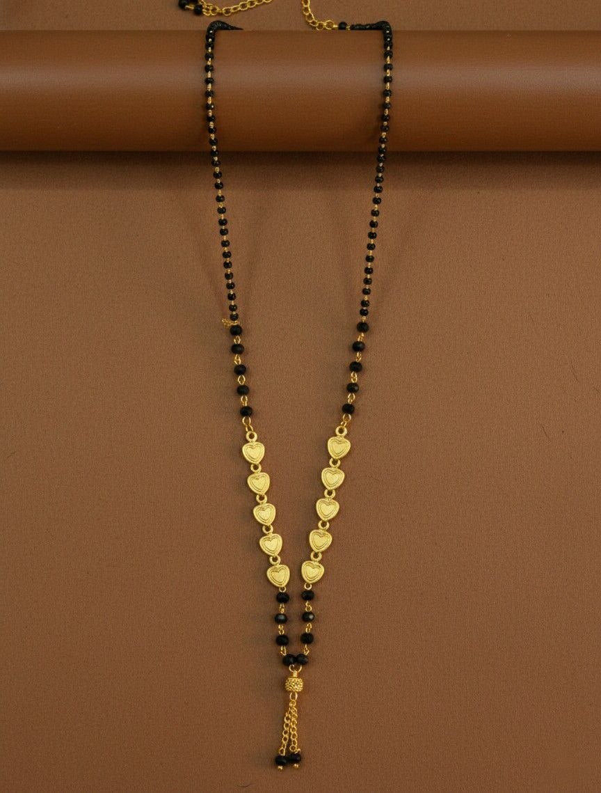 Traditional Gold Plated Tanmaniya Dokiya Mangalsutra for Women | Brass Single Strand Black Beads Mangalsutra | Daily Wear Necklace | M-36