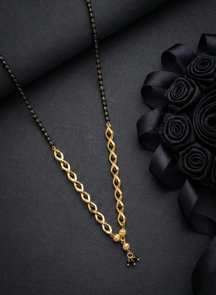 Elegant Gold Plated Black Beads Mangalsutra for Women | Traditional Brass Single Strand Mangalsutra | Daily Wear Necklace | M-37