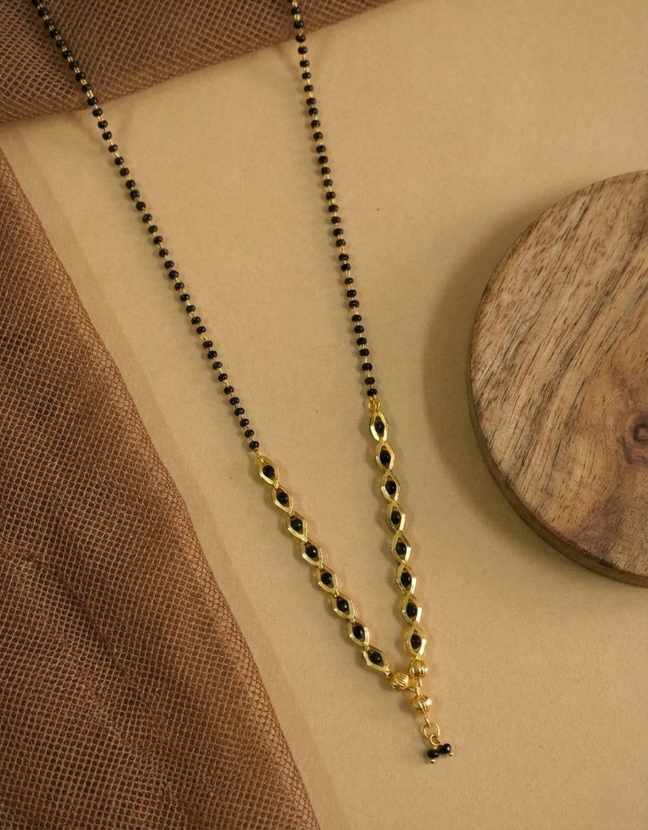 Elegant Gold Plated Black Beads Mangalsutra for Women | Traditional Brass Single Strand Mangalsutra | Daily Wear Necklace | M-37