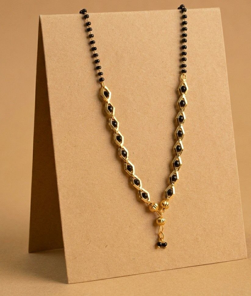 Elegant Gold Plated Black Beads Mangalsutra for Women | Traditional Brass Single Strand Mangalsutra | Daily Wear Necklace | M-37