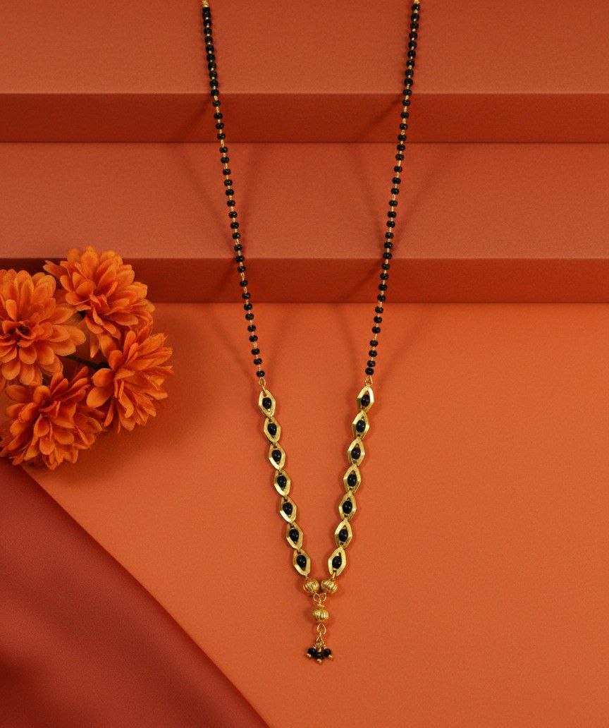 Elegant Gold Plated Black Beads Mangalsutra for Women | Traditional Brass Single Strand Mangalsutra | Daily Wear Necklace | M-37
