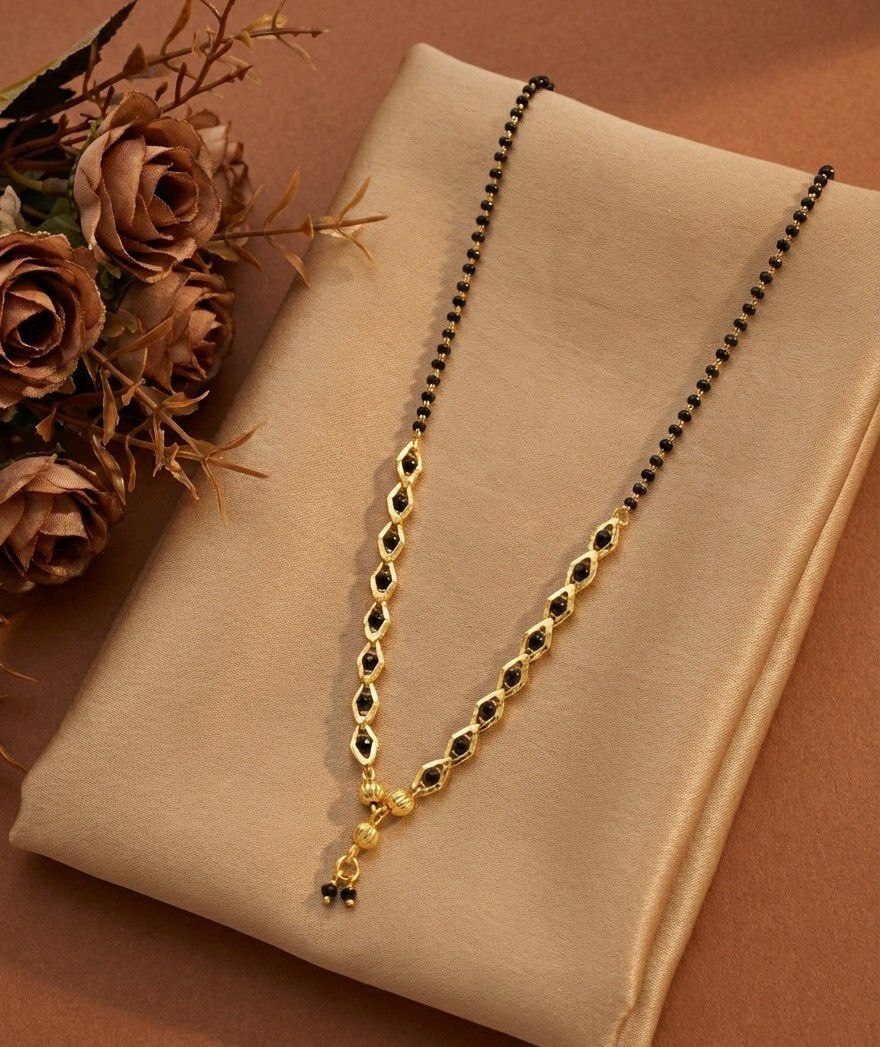Elegant Gold Plated Black Beads Mangalsutra for Women | Traditional Brass Single Strand Mangalsutra | Daily Wear Necklace | M-37