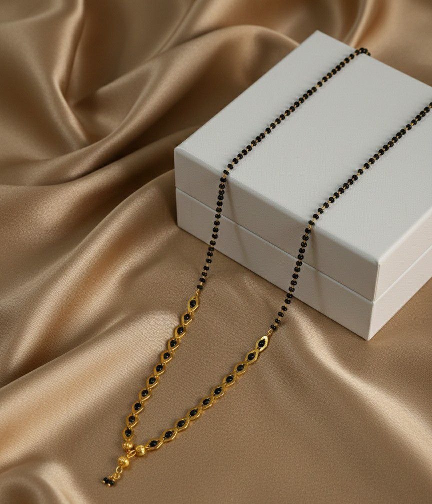 Elegant Gold Plated Black Beads Mangalsutra for Women | Traditional Brass Single Strand Mangalsutra | Daily Wear Necklace | M-37