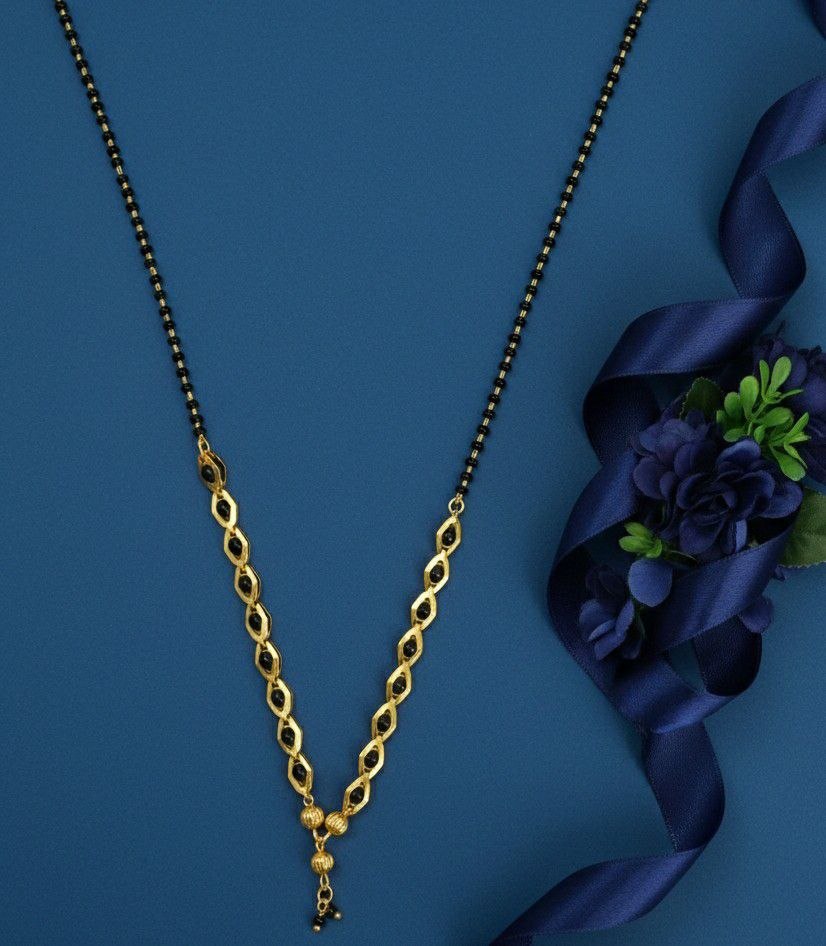 Elegant Gold Plated Black Beads Mangalsutra for Women | Traditional Brass Single Strand Mangalsutra | Daily Wear Necklace | M-37