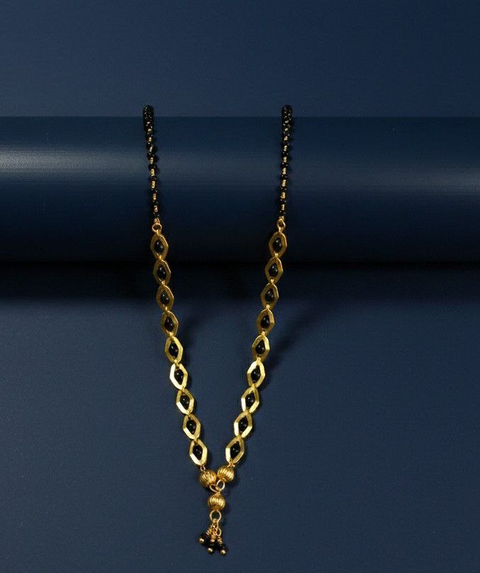 Elegant Gold Plated Black Beads Mangalsutra for Women | Traditional Brass Single Strand Mangalsutra | Daily Wear Necklace | M-37