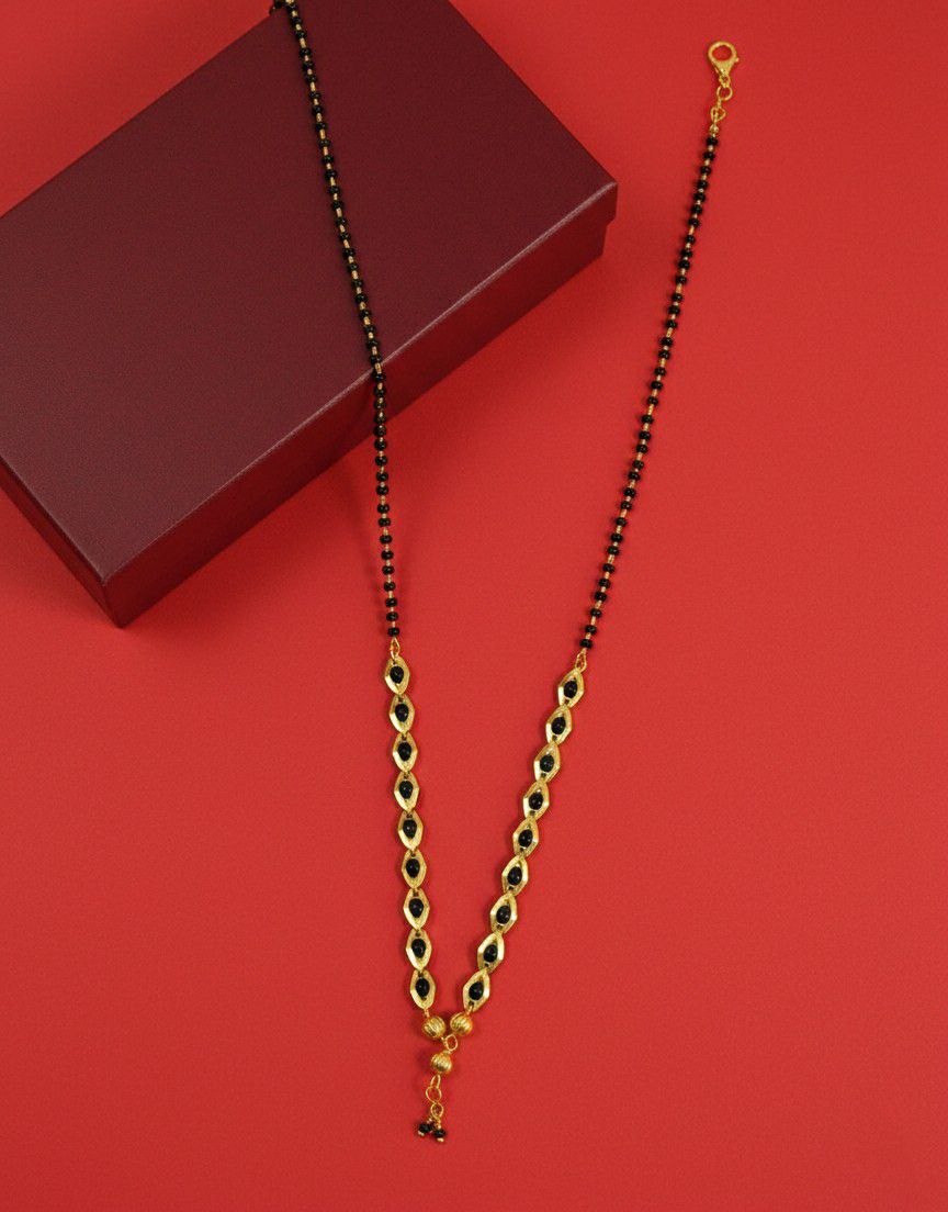 Elegant Gold Plated Black Beads Mangalsutra for Women | Traditional Brass Single Strand Mangalsutra | Daily Wear Necklace | M-37
