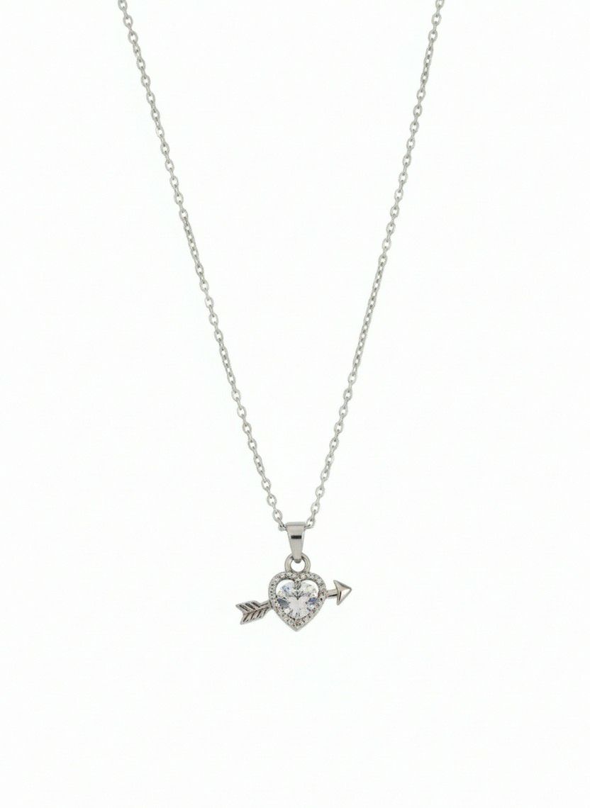 Silver Plated Heart Pendant Chain for Women | American Diamond Necklace | Brass & Copper Jewellery | CP-43