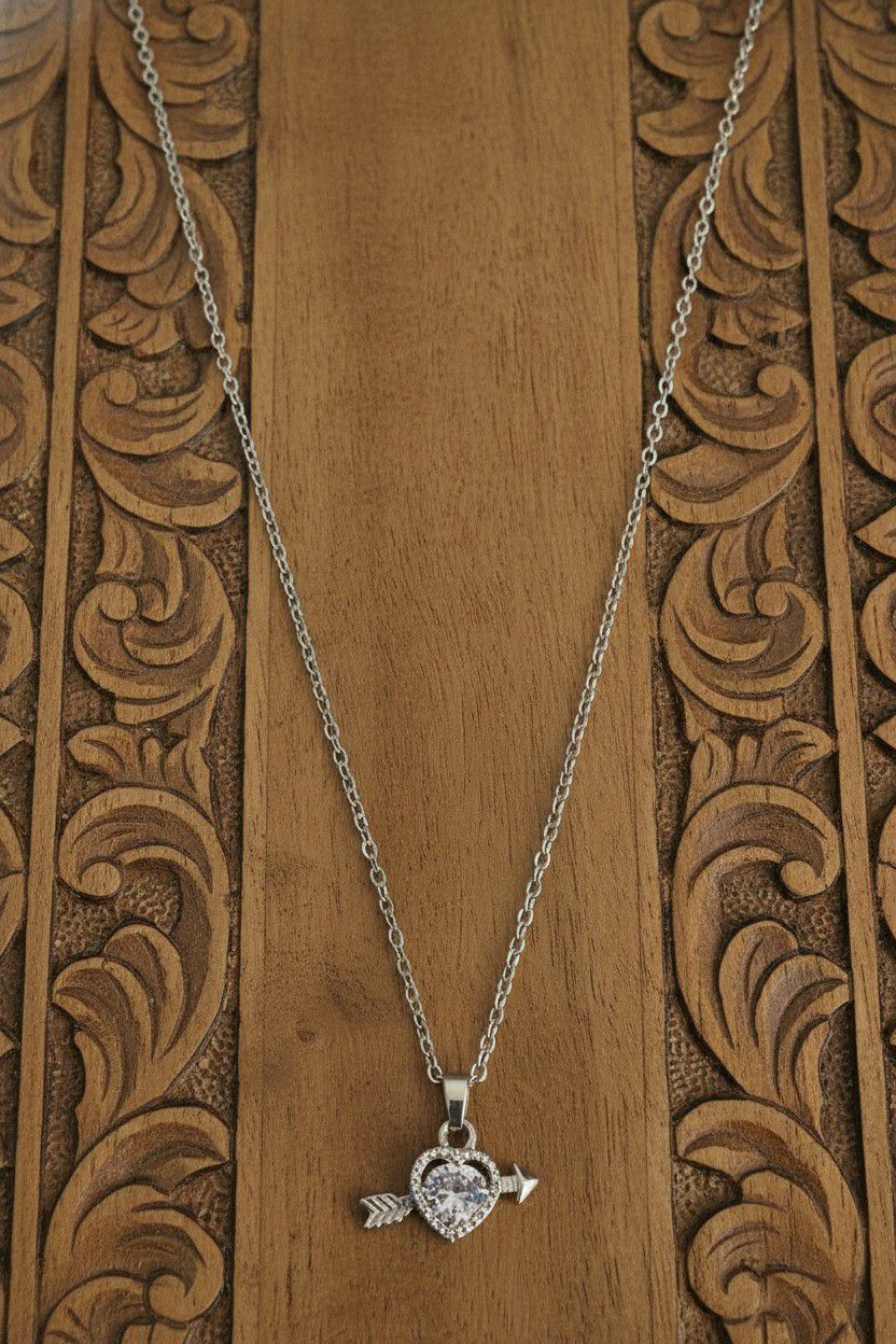 Silver Plated Heart Pendant Chain for Women | American Diamond Necklace | Brass & Copper Jewellery | CP-43