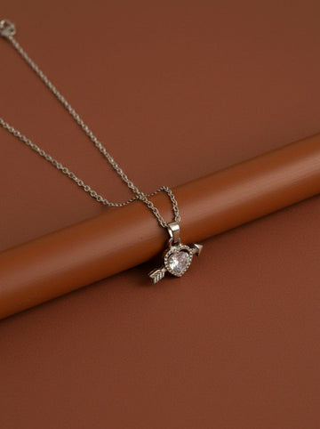 Silver Plated Heart Pendant Chain for Women | American Diamond Necklace | Brass & Copper Jewellery | CP-43