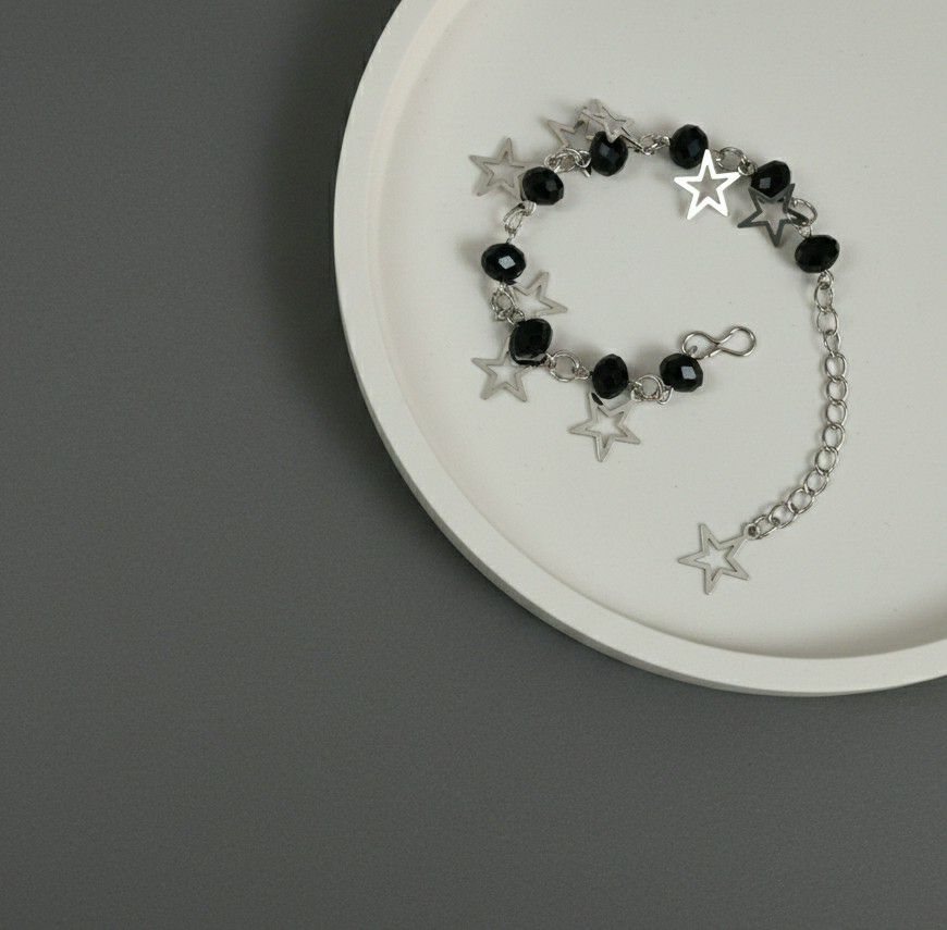 Silver Plated Black Crystal Beads Bracelet for Women | Adjustable Chain Bracelet | Brass & Steel Fashion Jewellery | B-33